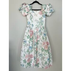 Vintage Jessica McClintock Bridal White Floral Puff Sleeve Dress (7/8)